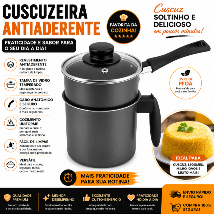 Cuscuzeiro Mini 2 pecas Antiaderente multiuso Grafite ou Cereja