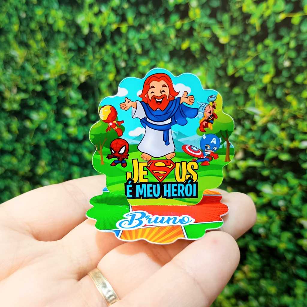 Jesus e Meu Heroi Aplique Personalizado para Caixinha Acrilica 5x5 ou Latinha Lembrancinhas