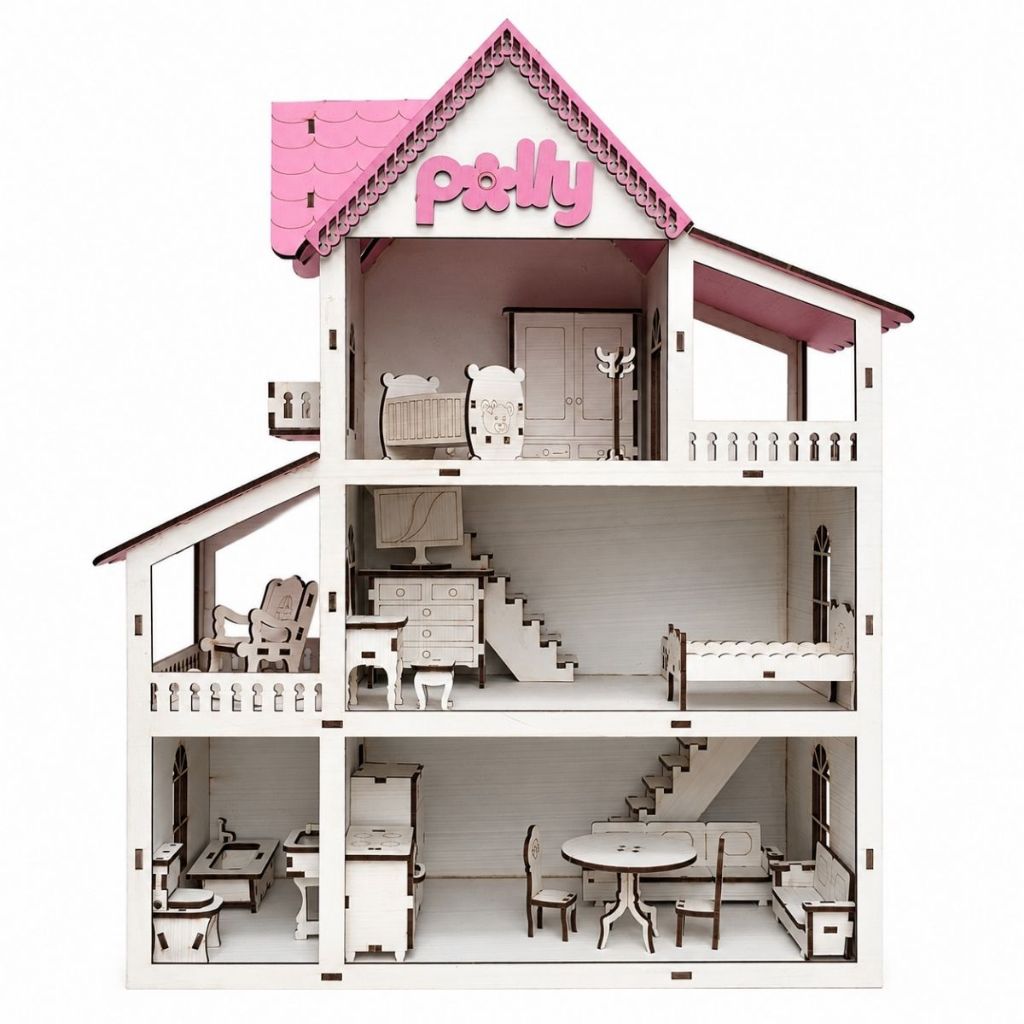 Kit Casinha de Boneca + 19 Miniatura Moveis com Parquinho em mdf Casa de Boneca Pequenas