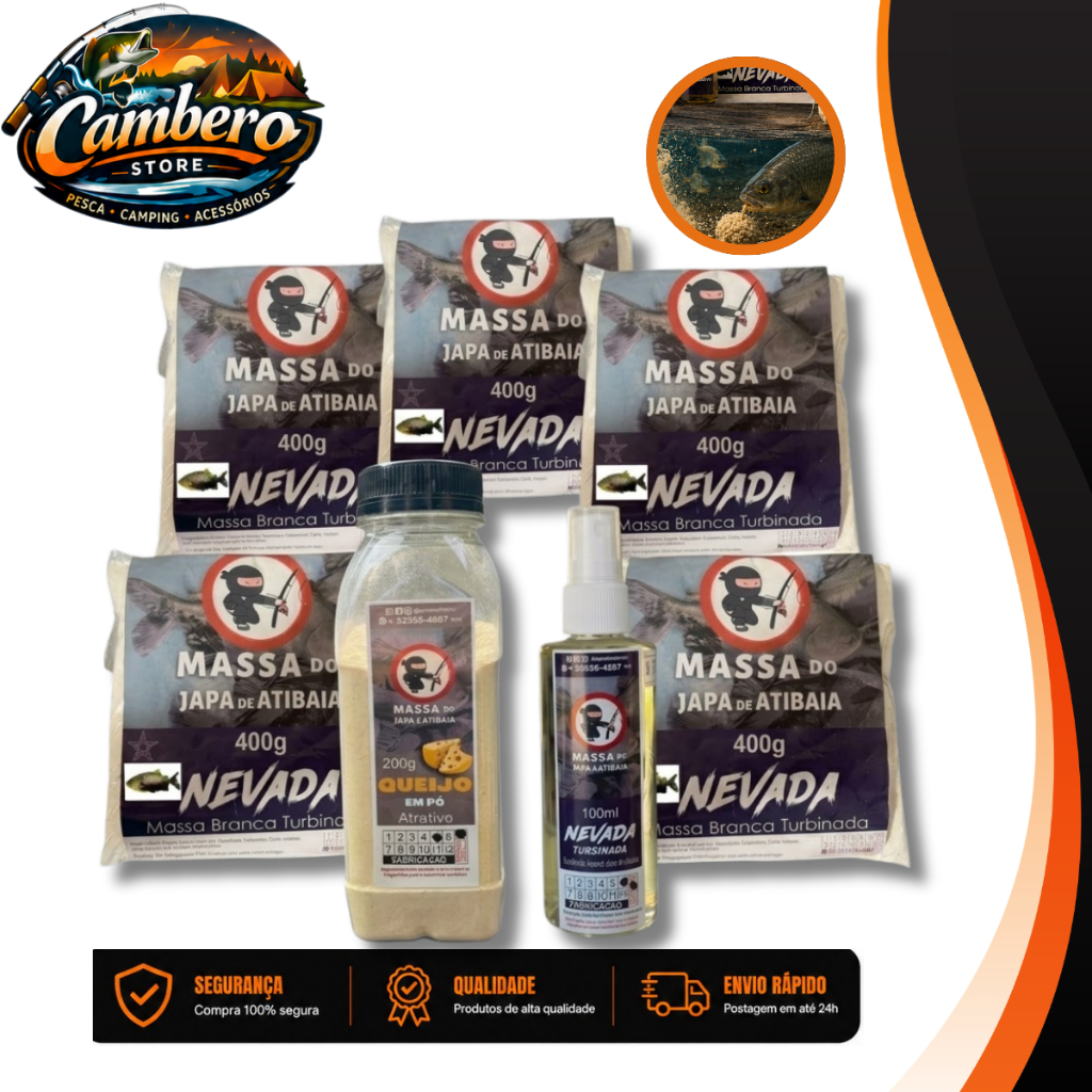 Kit Massa para Pesca Completo Isca Pesqueiro Nevada Japa Atibaia - Sabor Marvada 7itens