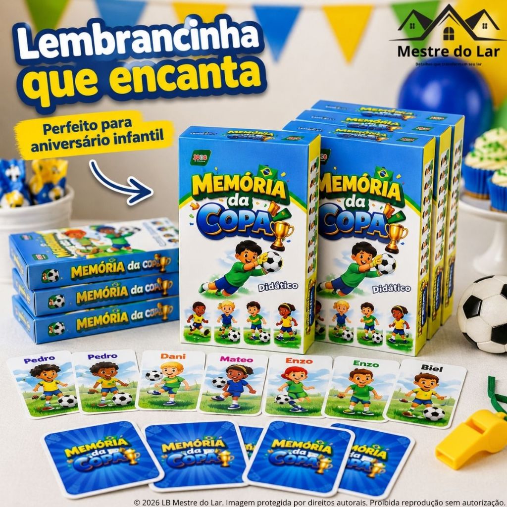 Kit 10 a 50 Caixinhas Jogo da Memória Copa Brasil Infantil Educativo Lembrancinha Festa