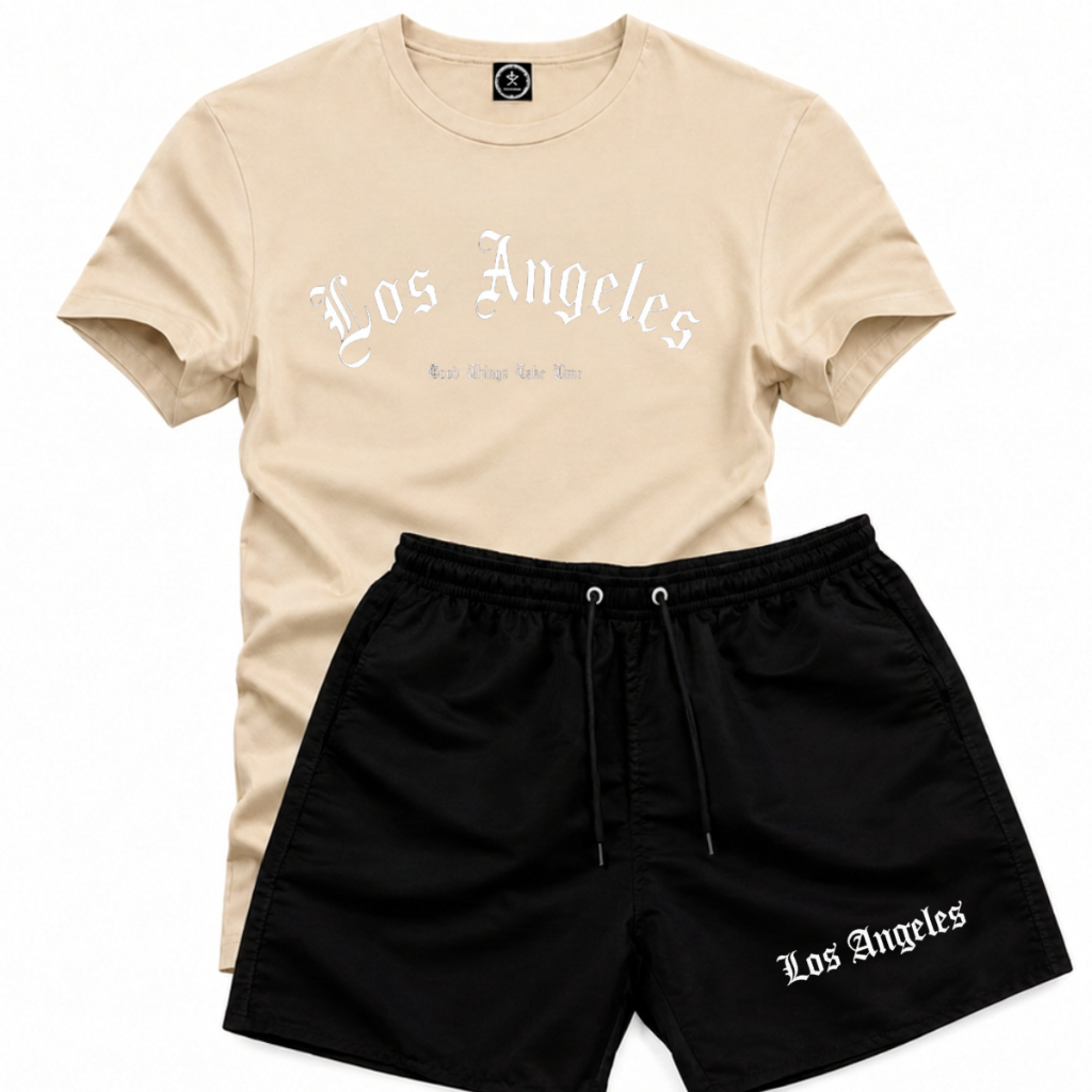 Kit Conjunto Masculino Los Angeles Camiseta e Shorts Casual Premium  Para Lazer Academia Atividades Ar Livre 10