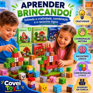 Blocos Magnéticos De Montar Com Imã 60 A 148 Cubos Infantil Educativo Raciocínio Lógico Covei Toys