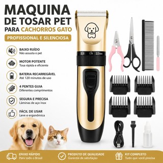 Kit Maquina De Tosar Pet Para Cachorros Gato Maquininha Lixa Tesoura Alicate Profissional Tosa
