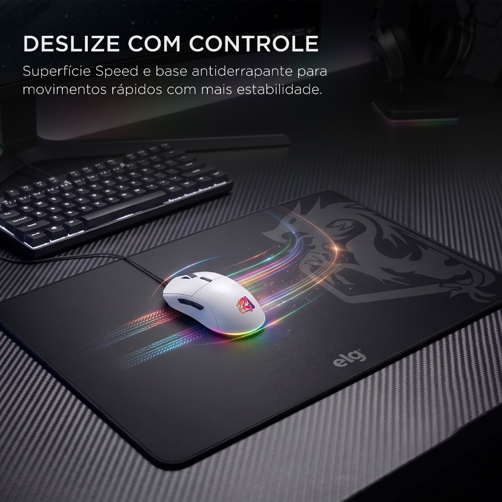 Mousepad Gamer Merak Speed Tamanho Wide 60x40cm Borda Costurada Base Antiderrapante Preto MPMW ELG
