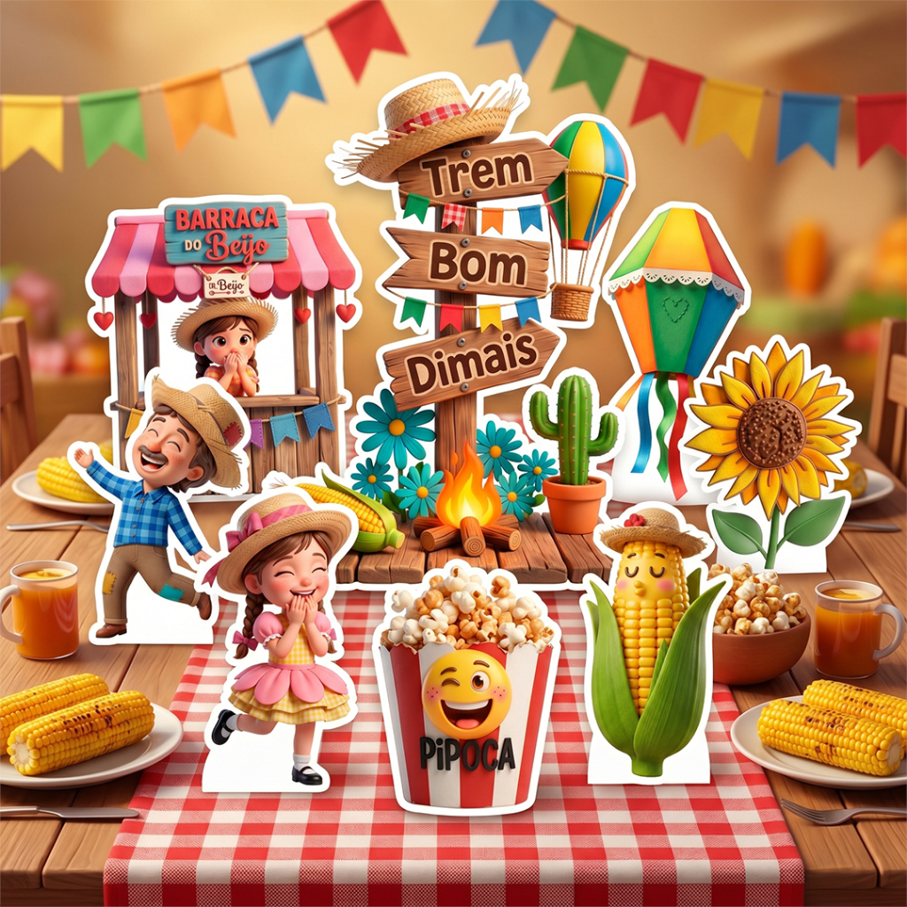 Kit Festa Junina - Apenas Decoração de Mesa - Display Grande de até 20cm