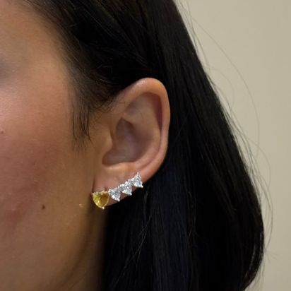 Brinco Feminino Ear Cuff Corações Citrino - Semijóia Banhada a Ouro 18K ou a Prata 925
