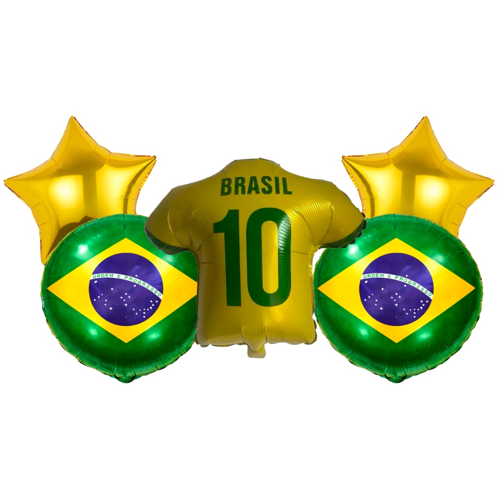 Kit 5 Balões Metalizado Camiseta Camisa Futebol Brasil Copa Verde Amarelo Enfeite Decoração
