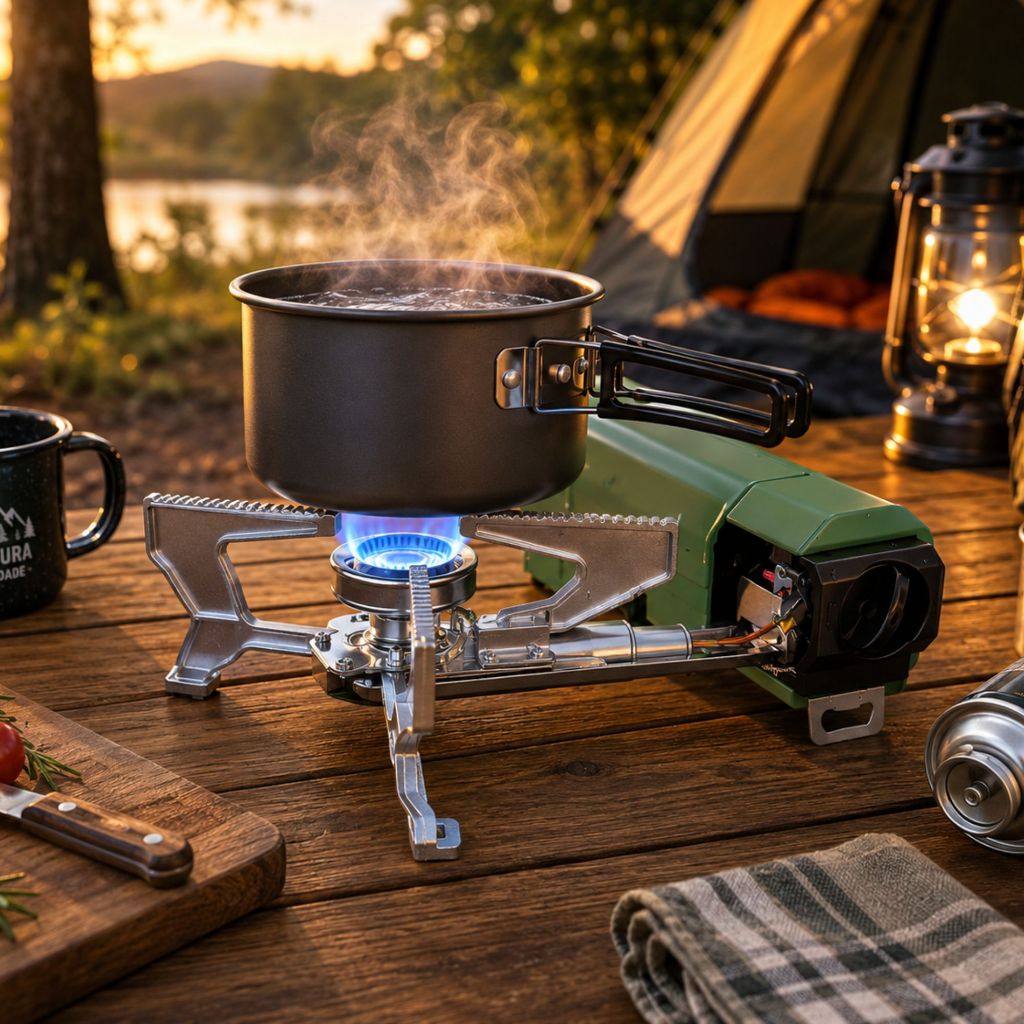 Fogareiro Iron Dobrável Com Ignição Automática Nautika Camping Trilha Acampamento Bolsa Transporte Portatil Ntk Chama