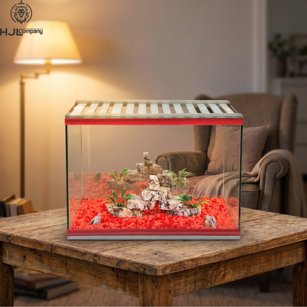 Aquário de Vidro Para Peixe Betta Com Tampa Decoração Pedrinhas e Enfeites Para Mesa