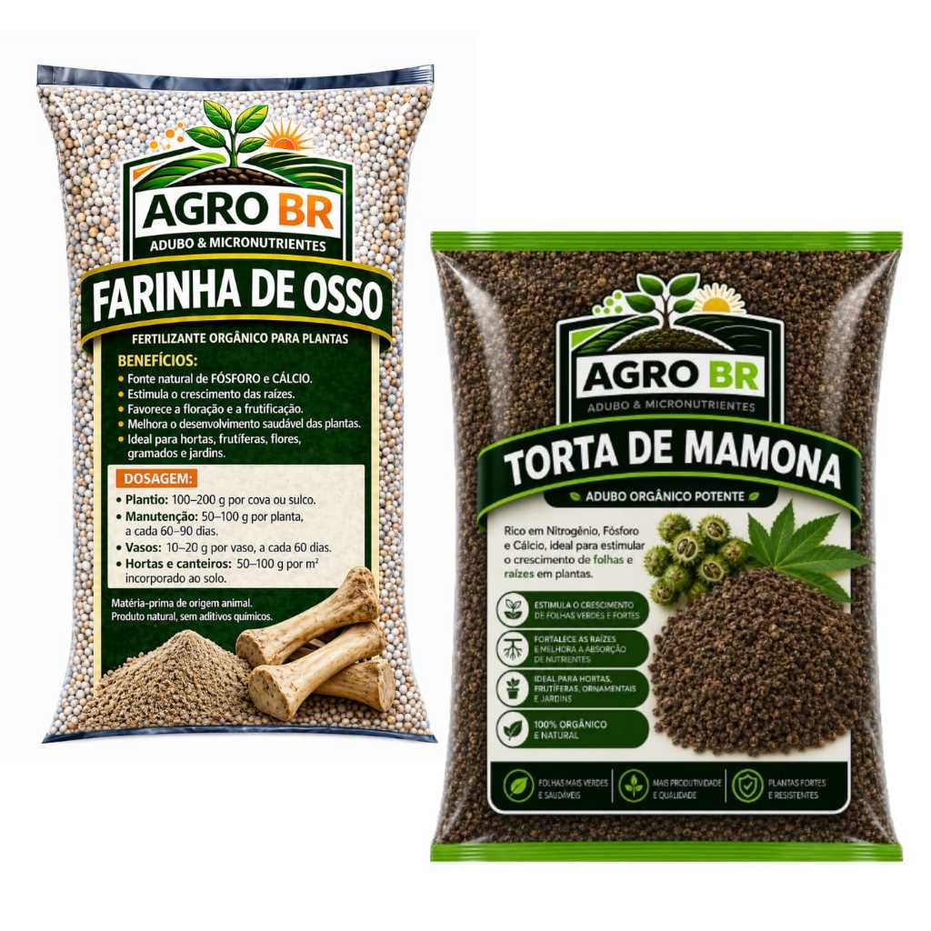 Adubo Orgânico para Plantas, Hortas e Flores Fertilizante Torta de Mamona + Farinha de Osso 5kg
