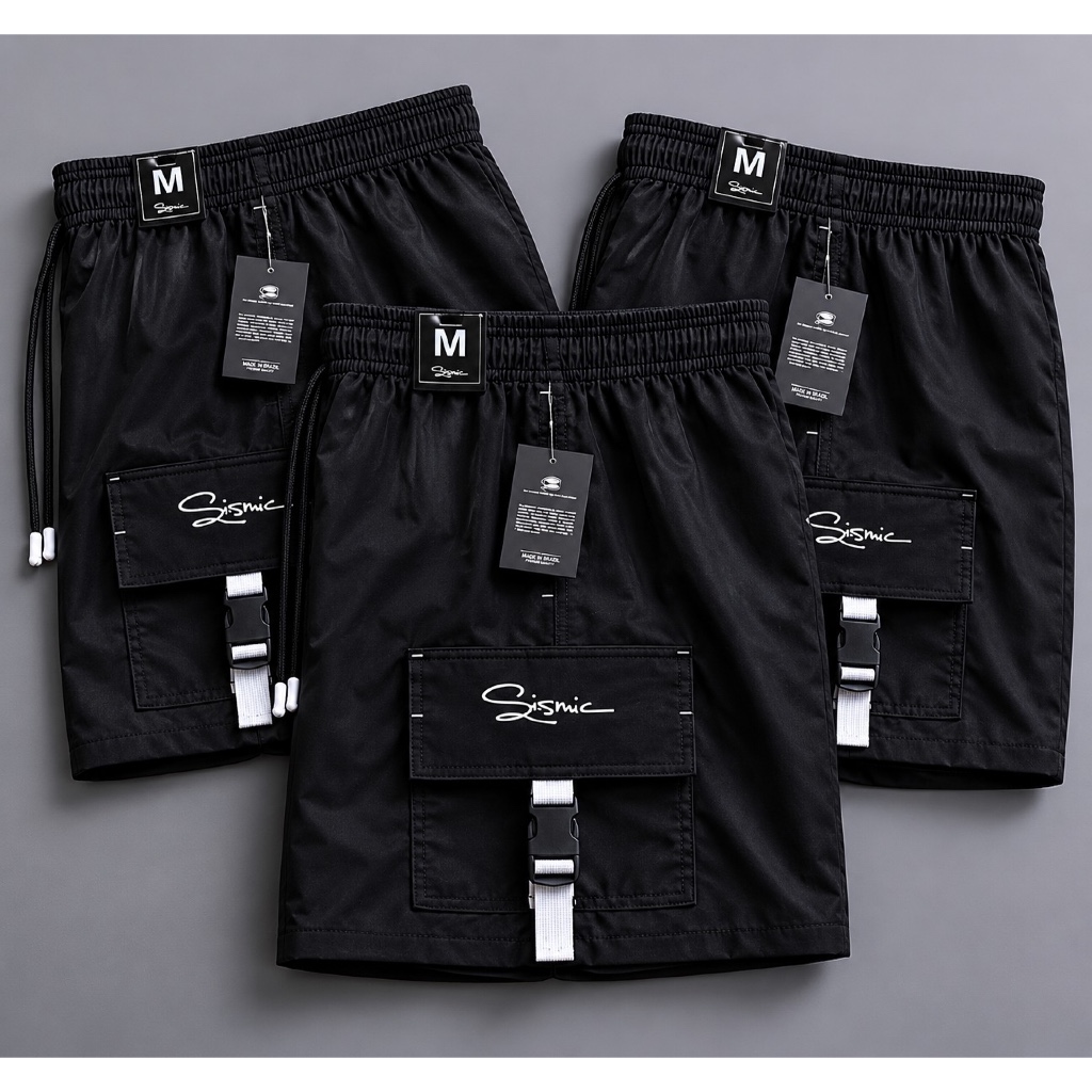 Kit 3 Shorts Bermudas Elastano Dry Fit Masculino Praia Academia Bolso Presilha