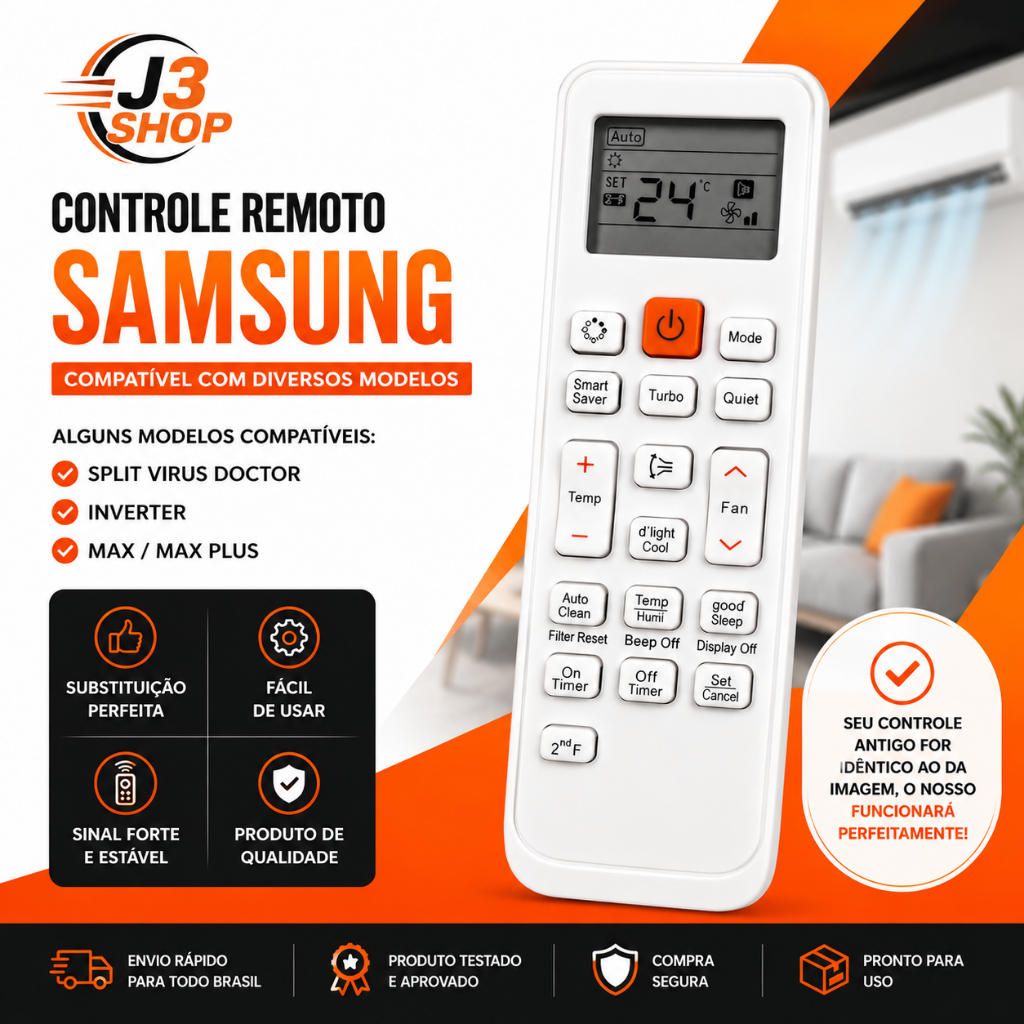 Controle Ar Condicionado Compativel Samsung Split Vírus Doctor