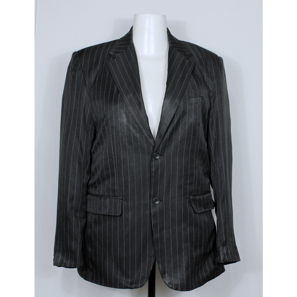 Conjunto terno social alfaiataria masculina preto risca de giz - Blazer 54L calça 50L- Ref. 5753 (brechó)
