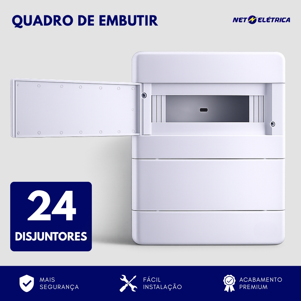 Quadro Caixa para 24 Disjuntores distribuição elétrica energia Din Embutir Branco