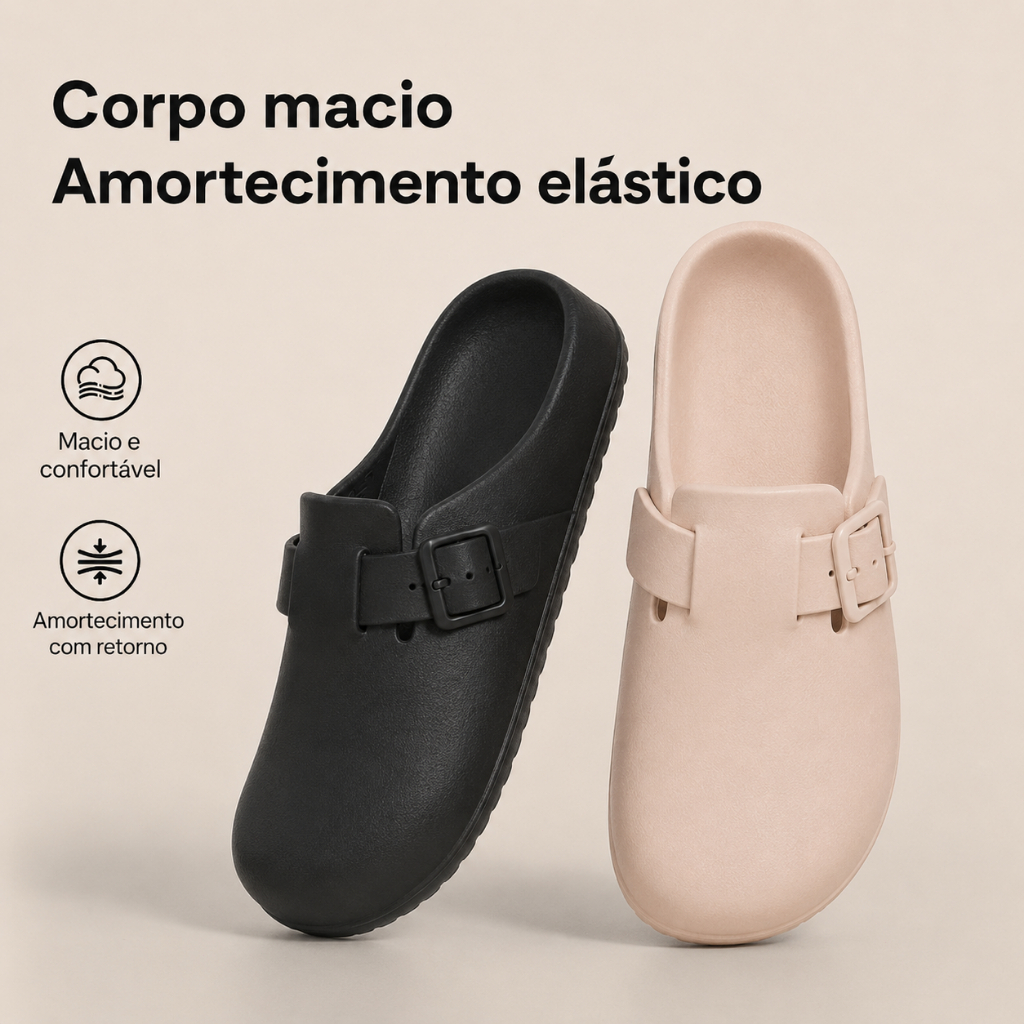 Chinelo Feminino EVA Bico Fechado Antiderrapante Resistente Ajustável Confortável Para Longos Períodos Em Pé