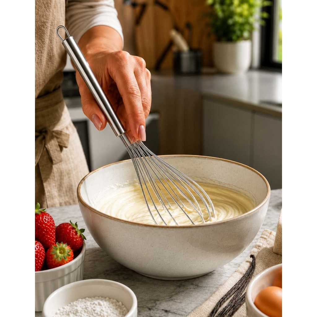 Batedor Claras e Ovos Fue /Fouet Manual Ideal Receitas Massas Omelete Aço Inox Reforçado Grande 29cm