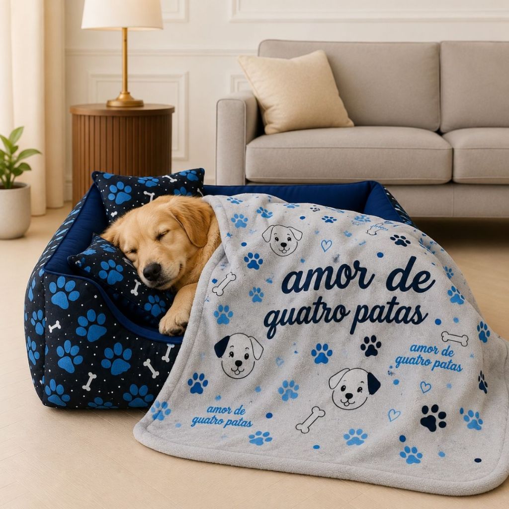 Kit Caminha Pet + Mantinha Pet Cachorro Gato Cão Quentinho Confortável Inverno