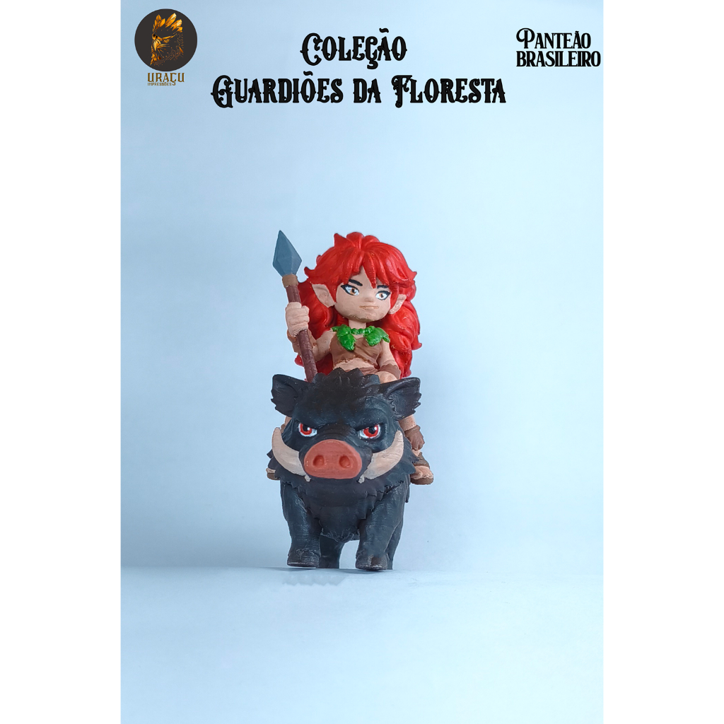 Boneco Miniatura Lenda da Caipora impressão 3D Folclore Brasileiro plástico PLA pintura a mão