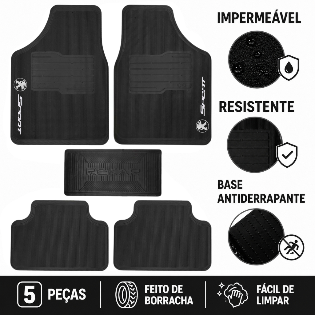 Kit Jogo Tapete Automotivo Carro Borracha Logo Peugeot