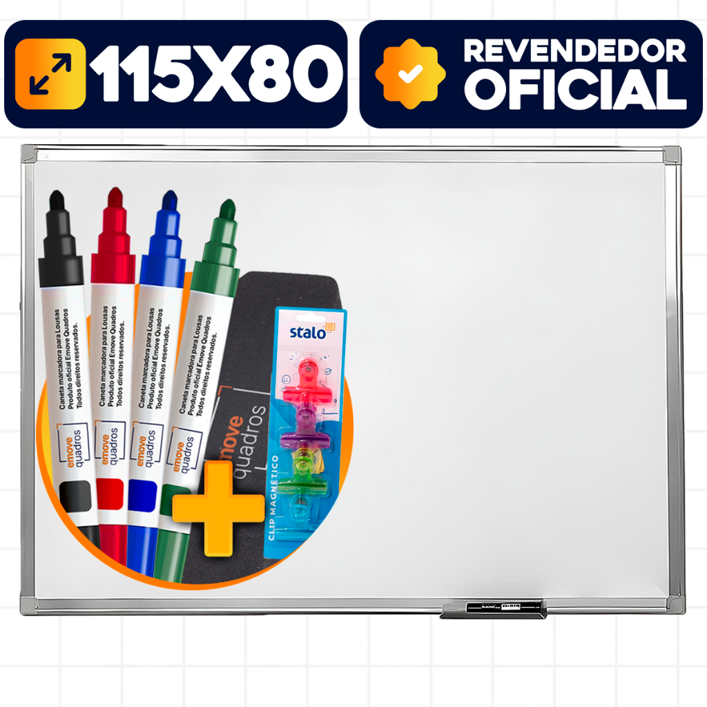 Lousa Branca 115x80 Formica Magnética Quadro Branco Painel Fotos Soft Alumínio C/ 4 Canetas + Apagador E Imãs Prendedor