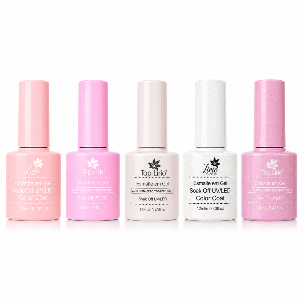 Kit 5 Esmaltes em Gel Led Uv Lirio p/ Unhas Manicure Coleções
