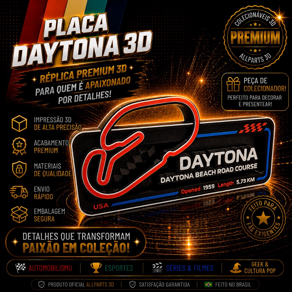🏁 Placa Circuito Daytona 3D Premium | Daytona Beach Road Course