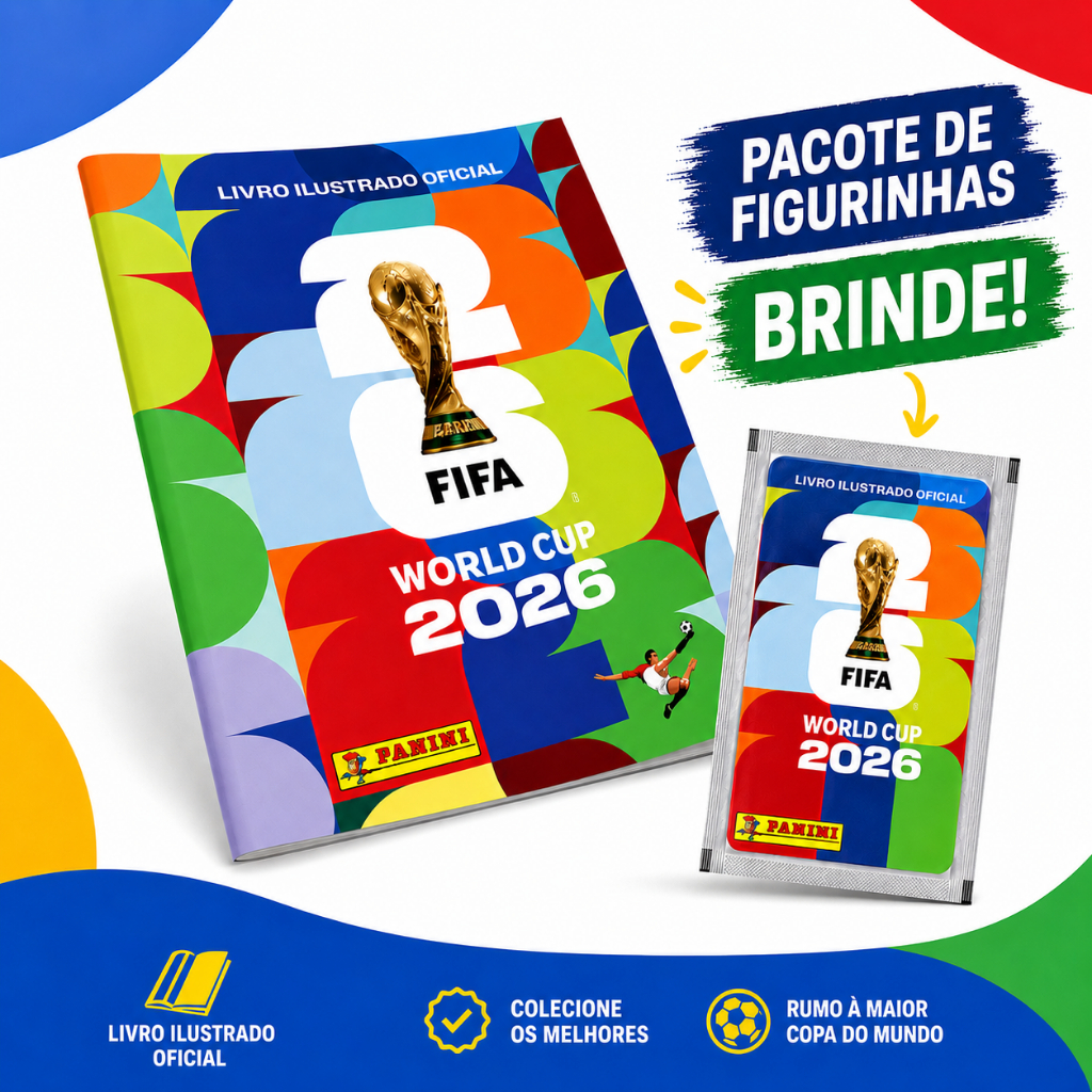 Álbum Copa do Mundo 2026 - Livro Original Colecionável 112 Páginas + Brinde 1 Pacote de Figurinhas