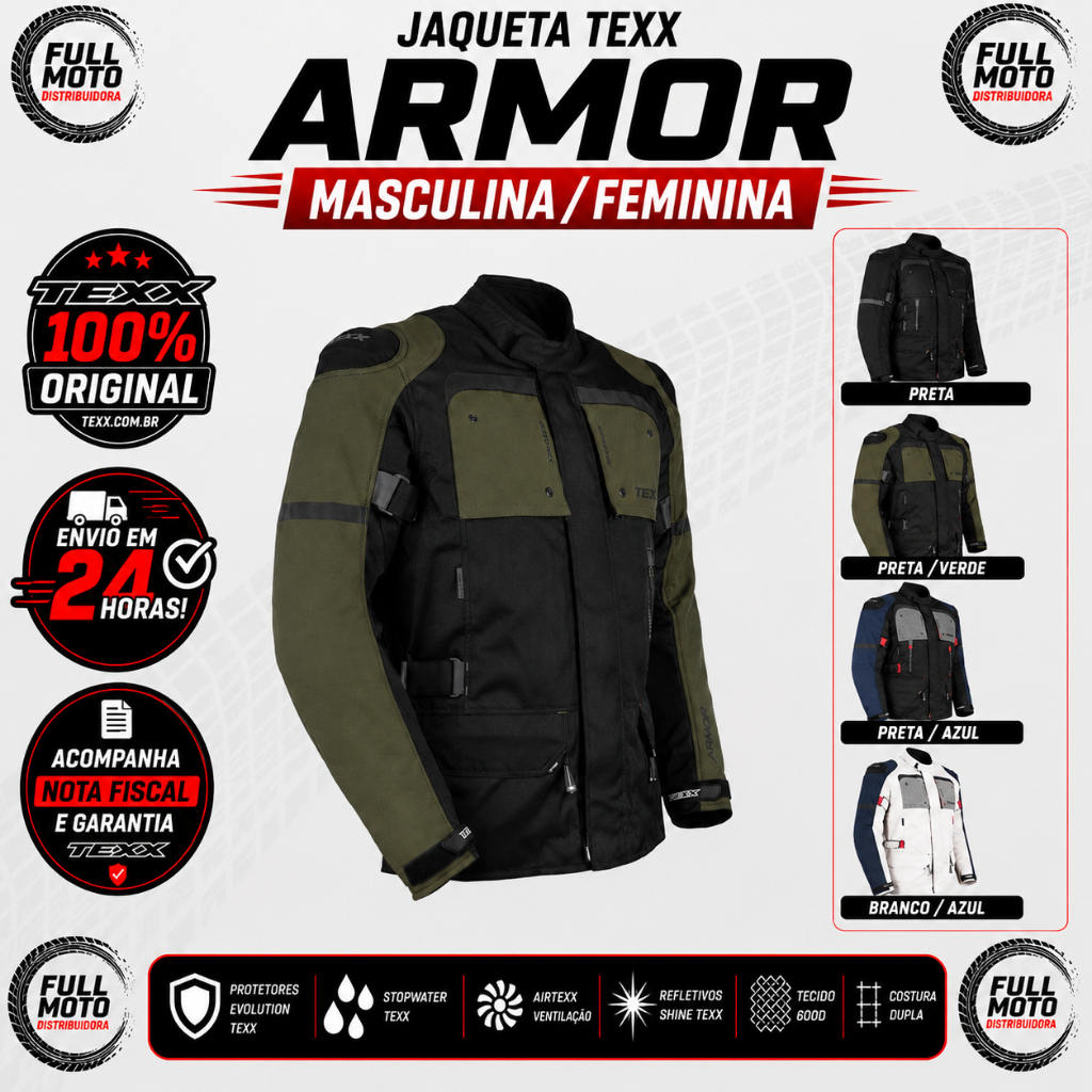 Jaqueta Texx Armor Estilo e Conforto Motociclista Feminino Masculino