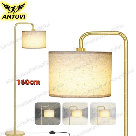 Luminária De Chão 1,60m Abajur Leitura Piso Dourado 110/220v Bivolt