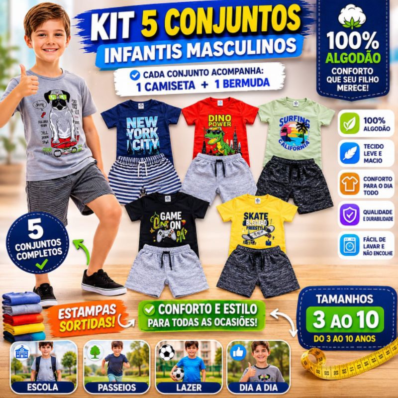 Kit 10 Peças masculino infantil - tamanhos 3 4 6 8 10