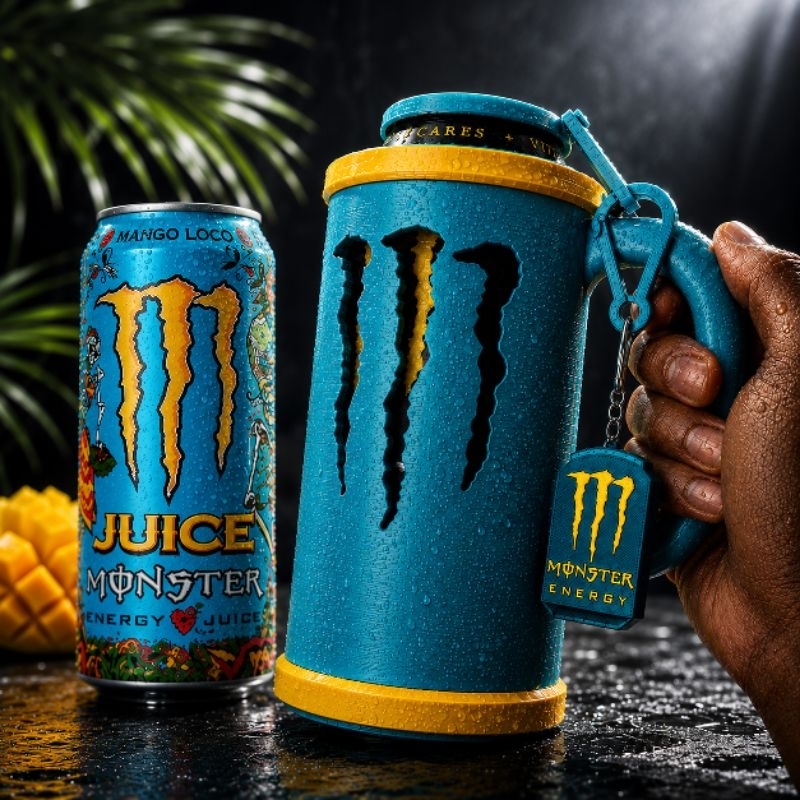 Porta Lata Monster + Tampa e  Chaveiro Abridor, Suporte Térmico para Energético