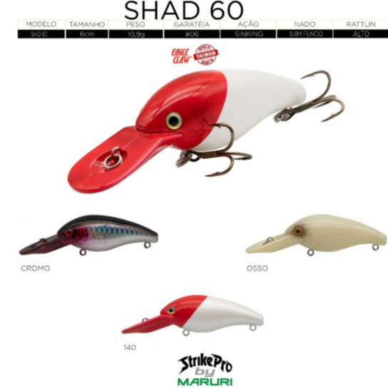 Isca shad cranck meia agua 6cm 10.9g strike pro garateias em aço carbono