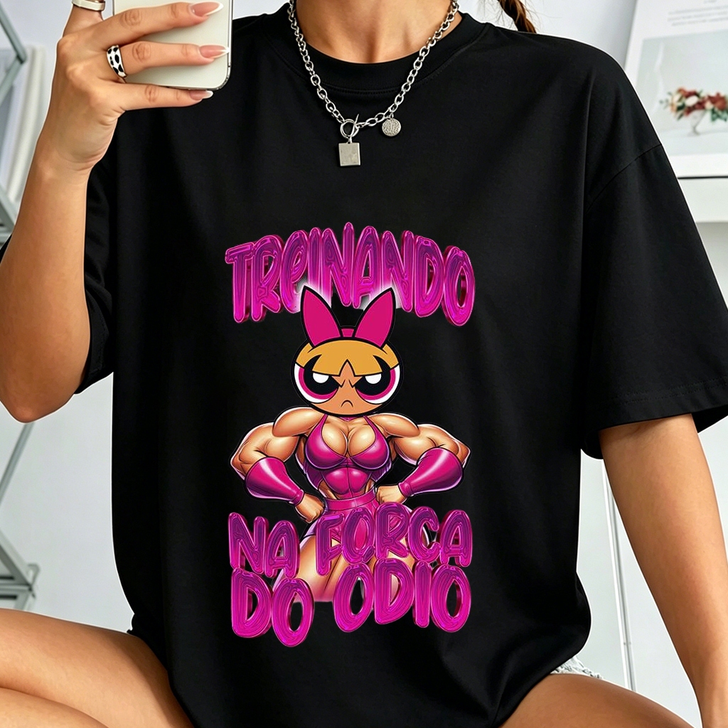 Camiseta Oversized Musculação As Meninas Superpoderosas Florzinha, Camiseta Algodão Frase Brasileira,P-G3