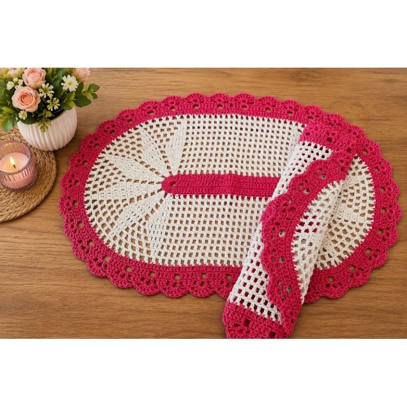 Tapete crochê/kit com 2 tapetes em crochê/ conjunto de tapete modelo oval