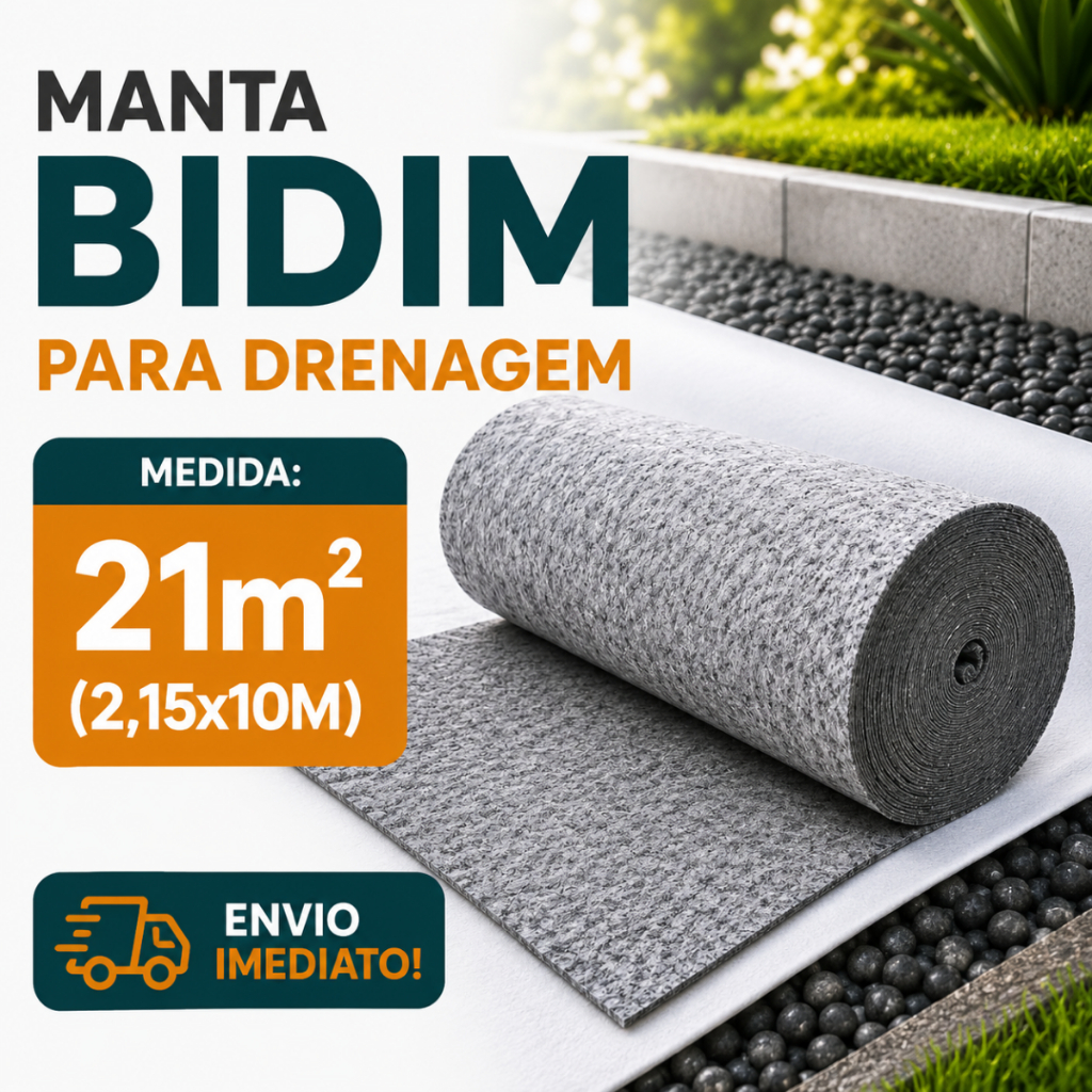 Manta Geotêxtil para Drenagem Bidim 21m² (10m x 2,15m) – Jardim e Obras Impermeáveis