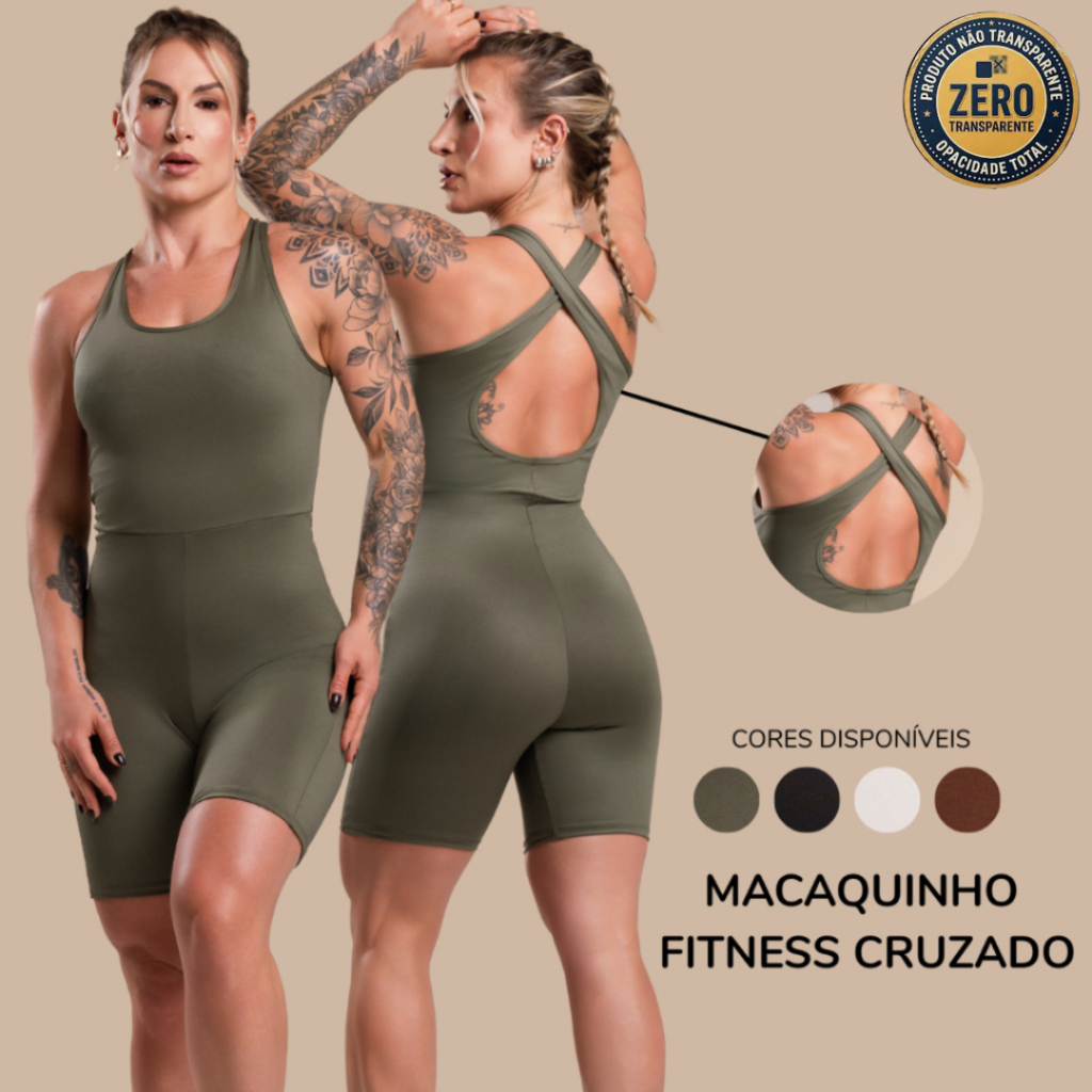 Macaquinho Macacão Feminino Cruzado Decote Costas Fitness Moda Treino Academia RIQ Modas