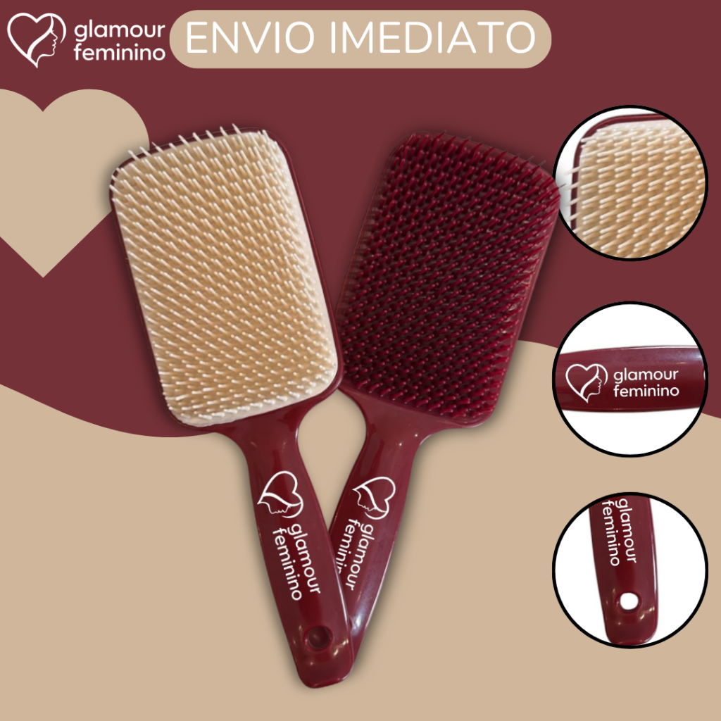 Escova Raquete Premium Flex Cherry- Pra Cabelo - Para Desembaraçar Cabelos - Glamour Feminino
