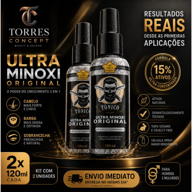 Kit 2x Tônico D’lust Ultra Minoxi 120ml Original - Kit Crescimento Capilar e Barba Homem e Mulher