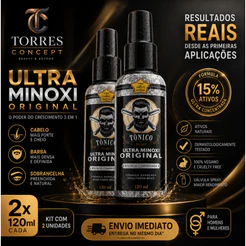Kit 2x Tônico D’lust Ultra Minoxi 120ml Original - Kit Crescimento Capilar e Barba Homem e Mulher