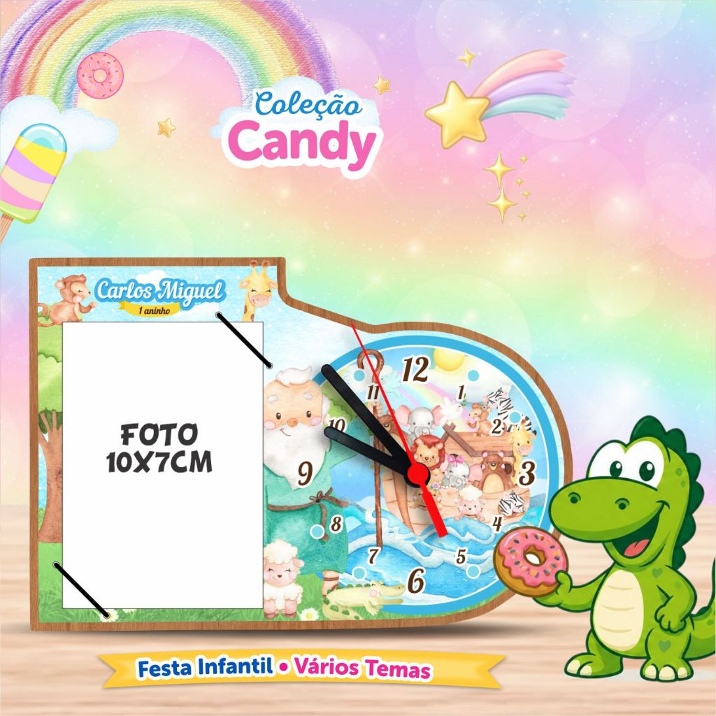 Relógio Com Porta-retrato Personalizado Arca de Noé • Chapeuzinho vermelho • Hello Kitty