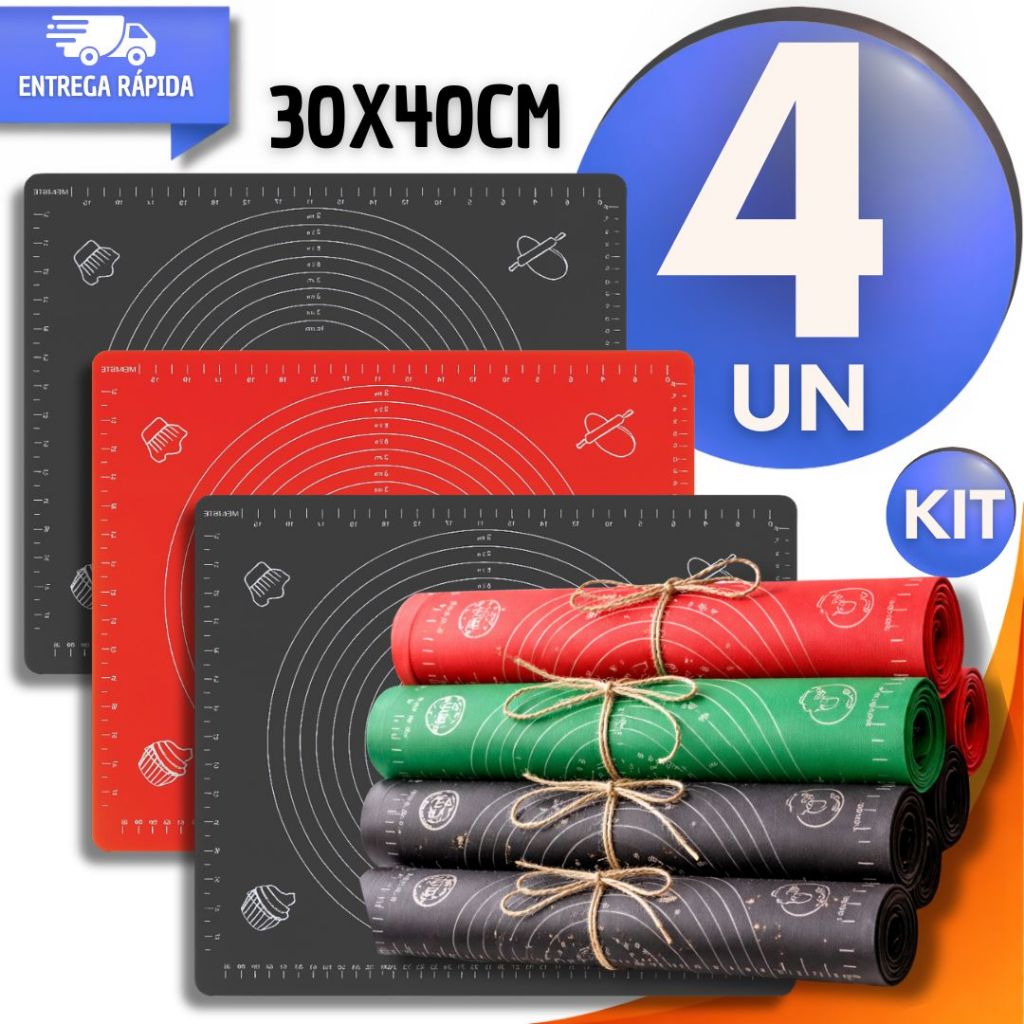 Conjunto Tapetes De Silicone Culinário Antiaderente 30X40CM Massa Pizza Confeitaria Cozinha Utensílios
