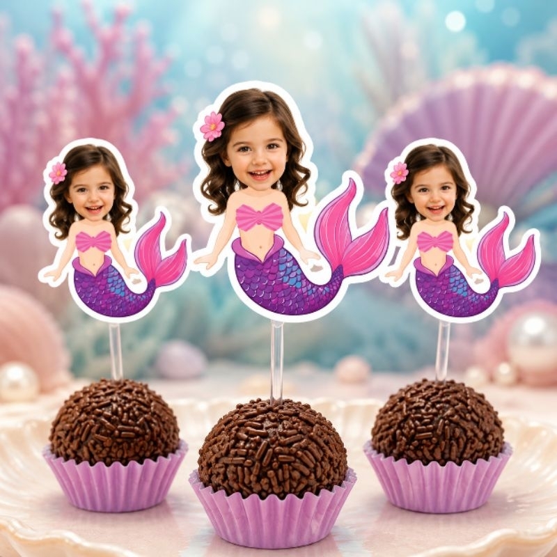 KIT TAGS TOPPERS SEREIA PARA DOCINHO BRIGADEIRO, TAG SEREIA ROSTINHO PERSONALIZADOS BRIGADEIRO CUPCAKE ENFEITE MAR