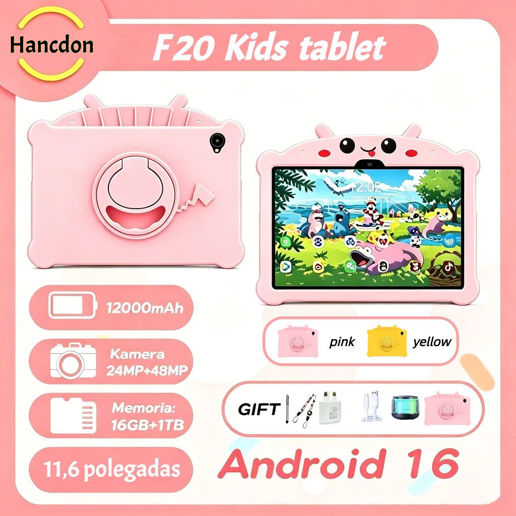 Hancdon F20 Children's Educational Tablet with Android, 16GB+1TB, 11.6-inch FHD+ Screen with Visual Comfort