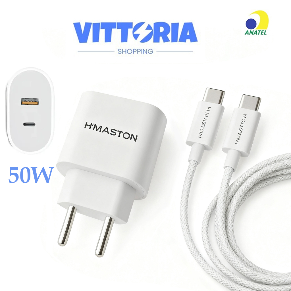 H'maston Carregador 50W Turbo + Cabo Tipo-C LR28 USB/USB-C lighting Tipo-c