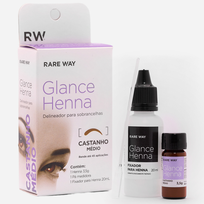 Kit Glance Henna para Sobrancelhas Castanho Médio 3,5 g - Rare Way
