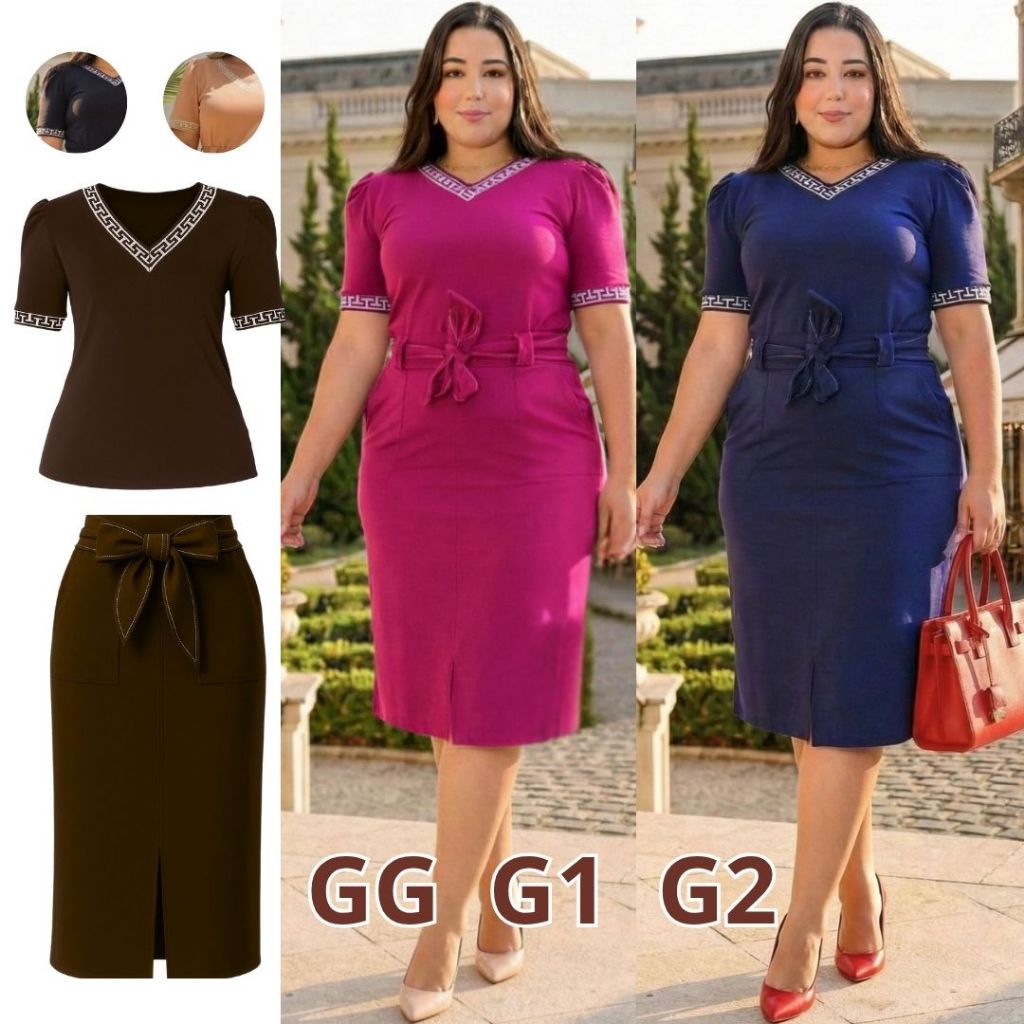 CONJUNTO FEMININO  PLUS  SIZE BLUSA REGATA E SAIA MIDI GODE  MODA ELEGANTE,  VERÃO ,EVANGELICA