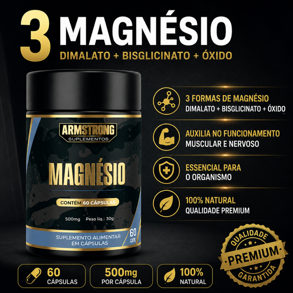 Magnésio Premium Dimalato + Bisglicinato + Óxido Armstrong Suplementos 60 Cápsulas - Envio Imediato
