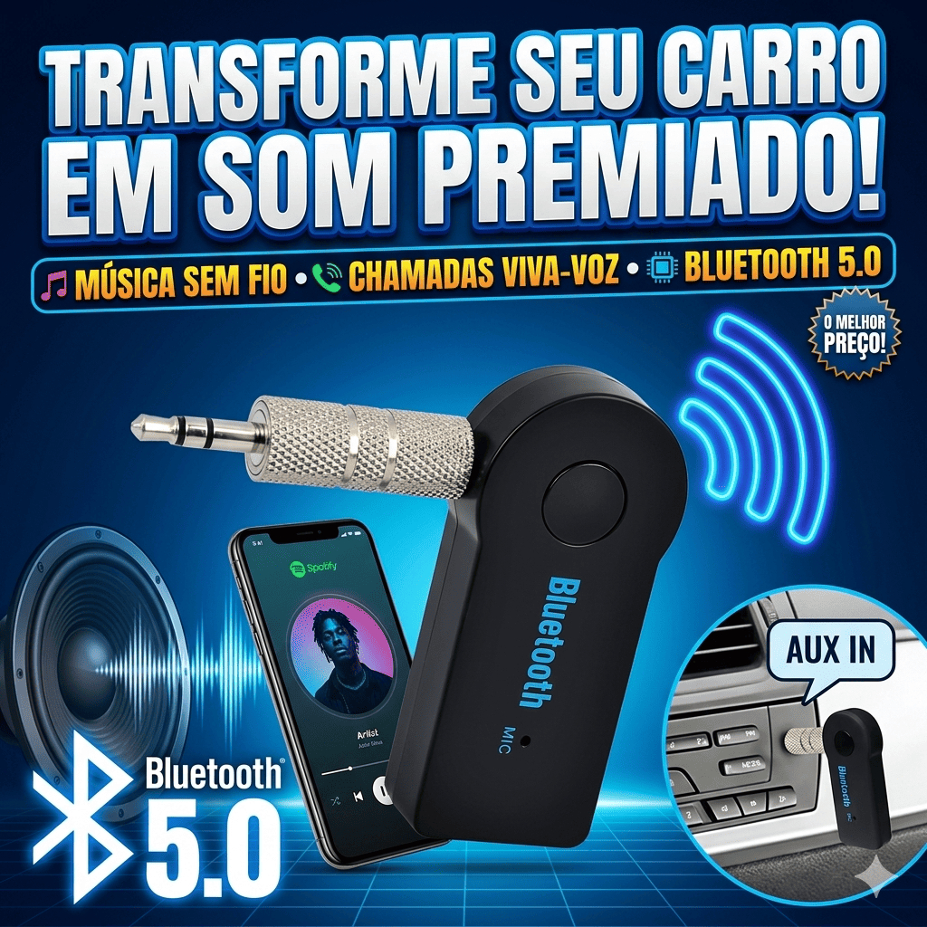 ADAPTADOR RECEPTOR BLUETOOTH USB P2 PARA SOM AUTOMOTIVO CAIXA DE SOM E FONE CHAMADA