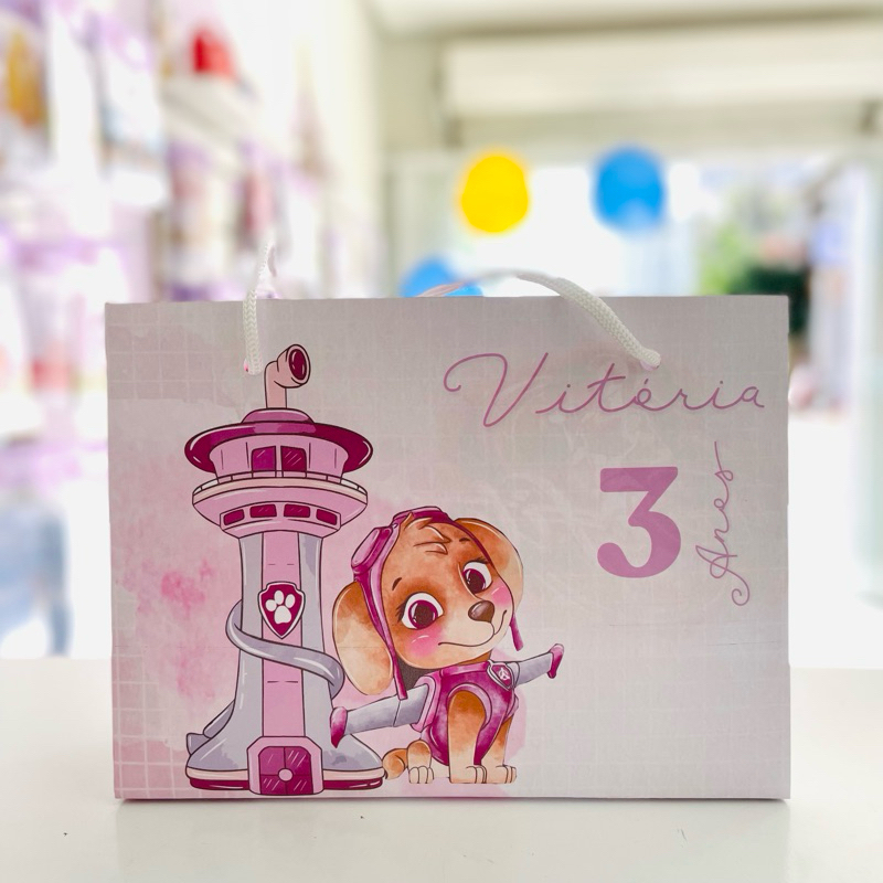 Sacolinha Personalizada Skye Patrulha canina Aquarela c/ nome e idade | desmontada | Lembrancinha Festa Infantil